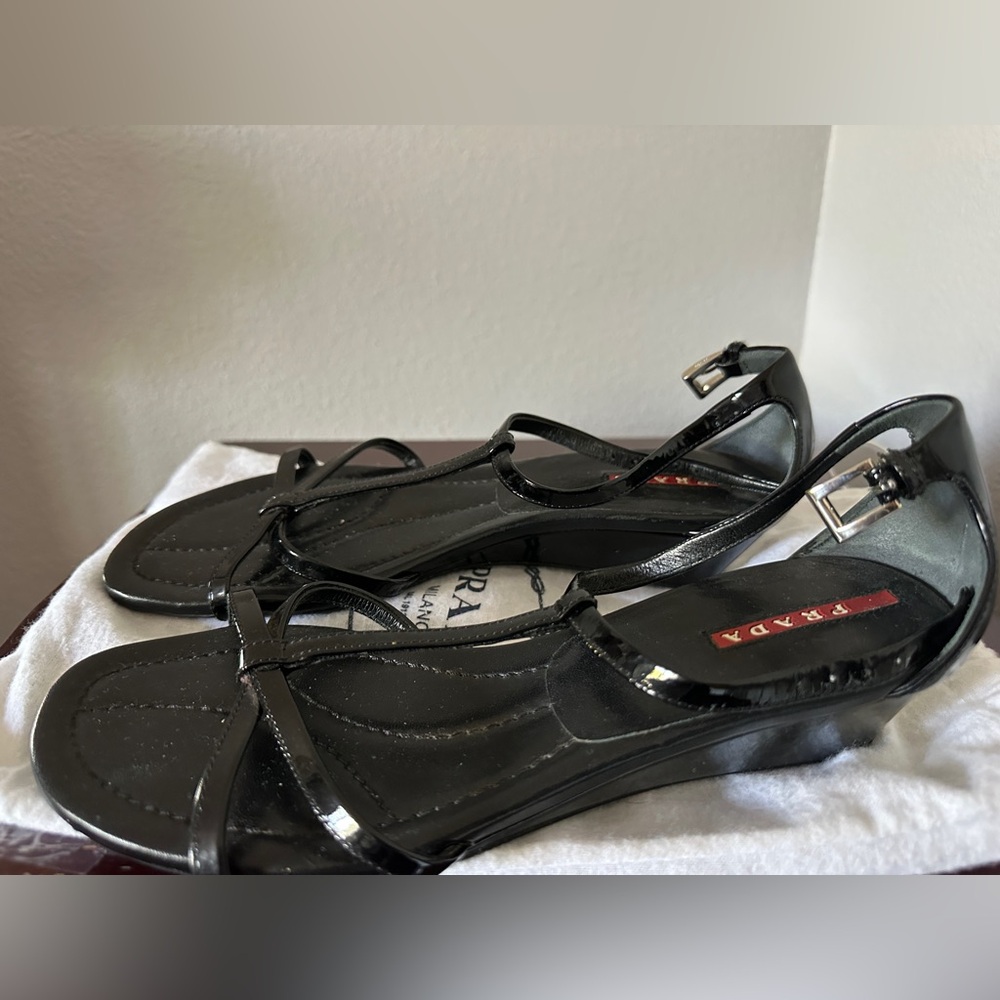 Prada Black Leather Sandals with Metal Buckles